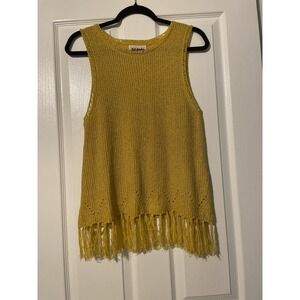 Pepin Vest Womens M Yellow Fringe Open Knit Sleeveless Boho Sweater Festival